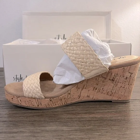 NIB [Style & Co.] Daliaa Wedge Sandals in Natural Woven Womens 9.5 / 11 - Picture 3 of 12
